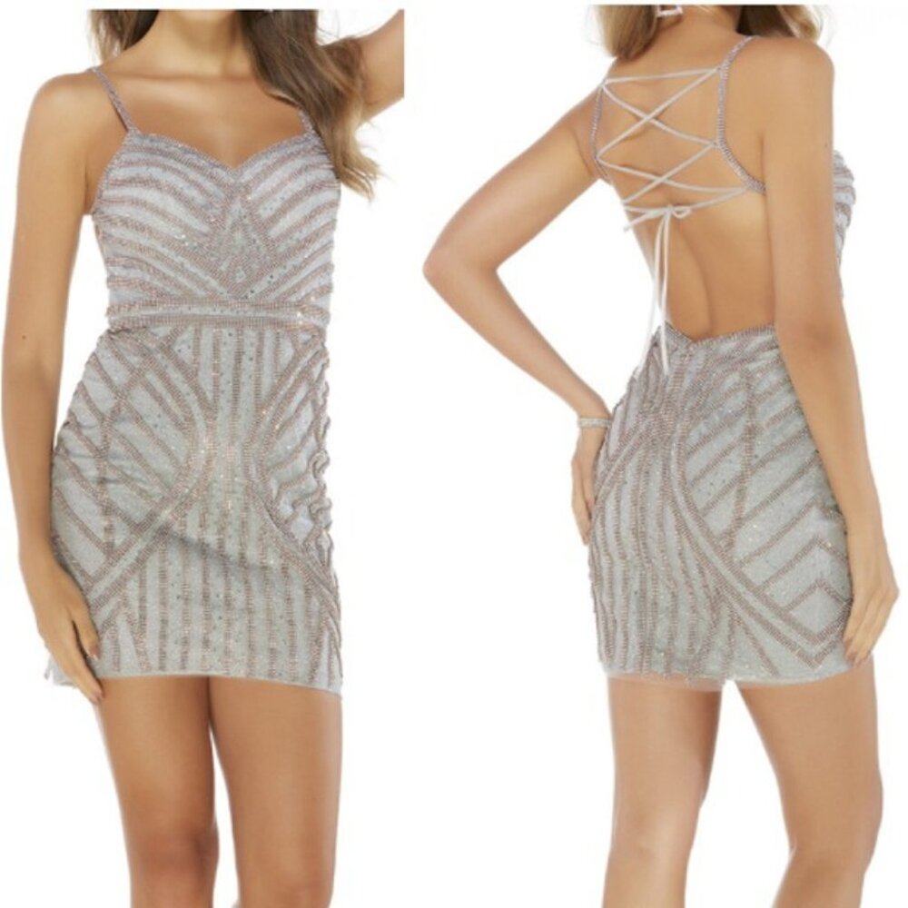 Alyce Paris Corset Back Mini Dress Tulle with Rhinestones Size 12